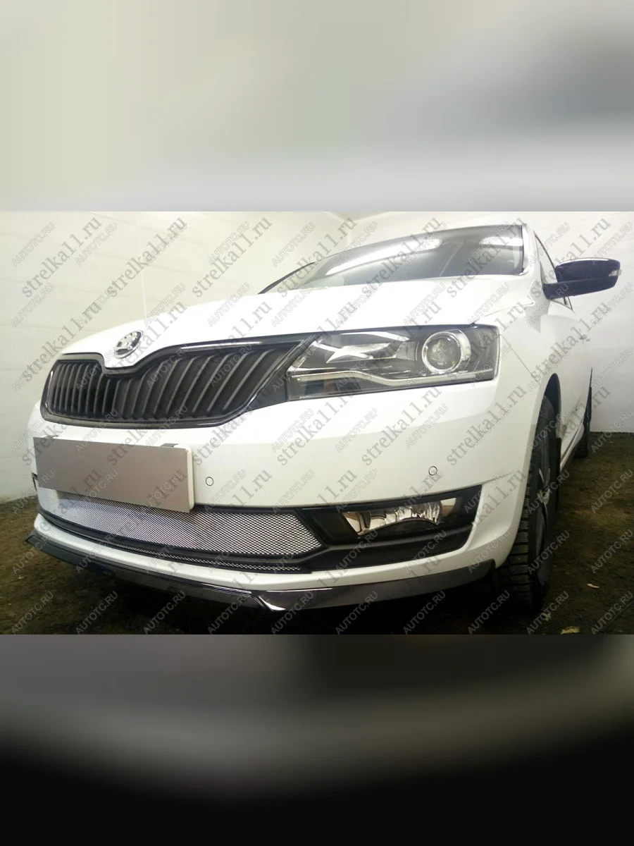 Защита радиатора (2 части) Стрелка11 Стандарт Skoda Rapid NH3 рестайлинг лифтбэк (2017-2020) (хром)  в Самаре Самарской области