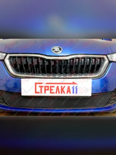 Защита радиатора (низ) Стрелка11 Стандарт (черная) Skoda Rapid MK2 хэтчбэк 5 дв. рестайлинг (2019-2024)