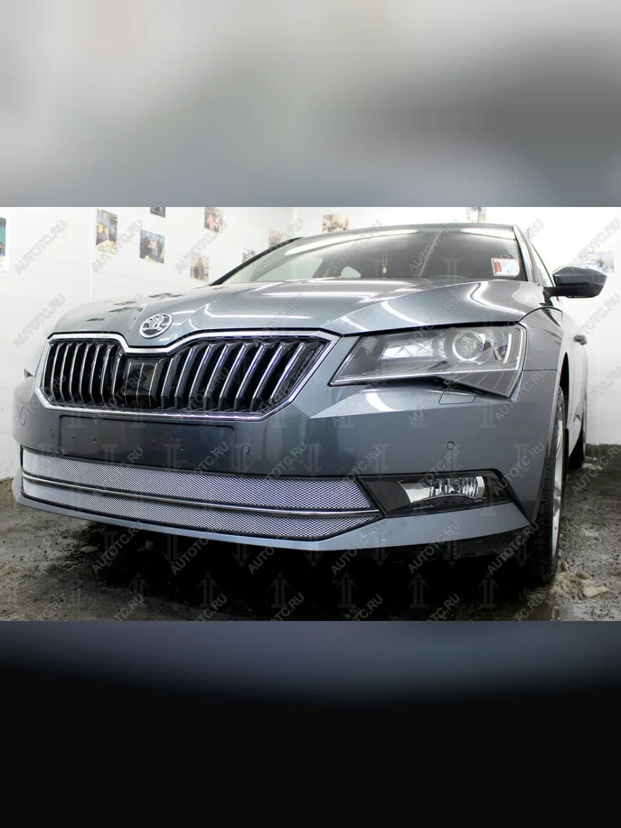 Защита радиатора (2 части) Стрелка11 Стандарт Skoda Superb B8 (3V) лифтбэк дорестайлинг (2015-2019) (хром)  в Самаре Самарской области