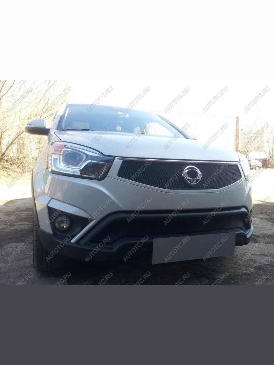 Защита радиатора (верх) Стрелка11 Стандарт SSANGYONG Actyon рестайлинг (2013-2021) (черная)  с доставкой в г. Керчь