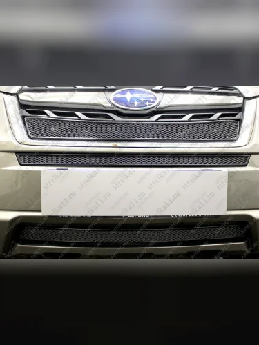 Защита радиатора(верх) Стрелка11 PREMIUM (черная) Subaru Forester SJ рестайлинг (2016-2019)