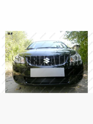 Защита радиатора (венгерская сборка) Стрелка11 Стандарт (черная) Suzuki SX4 YA21S,YB21S дорестайлинг, хэтчбэк (2006-2011)