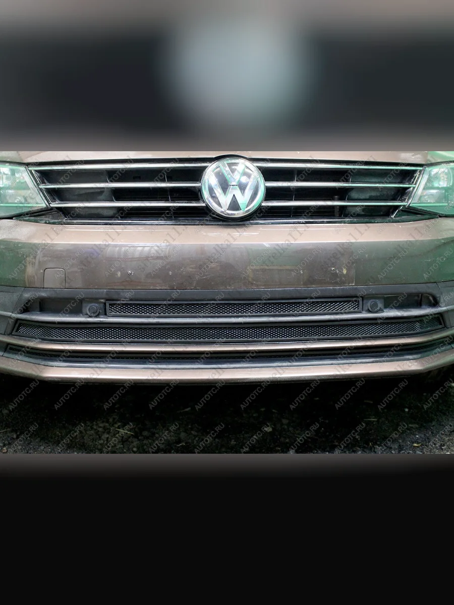 Защита радиатора (3 части) Стрелка11 Стандарт Volkswagen Jetta A6 седан рестайлинг (2015-2018) (черная)  в Керчи Республика Крым