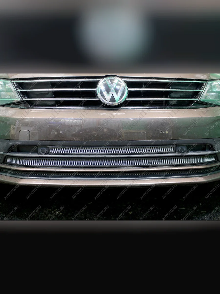  Защита радиатора (3 части) Стрелка11 Стандарт Volkswagen Jetta A6 седан рестайлинг (2015-2018) (хром)  в Воронеже Воронежской области