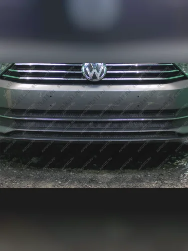 Защита радиатора (3 части) (1.4 TSI) Стрелка11 Стандарт (черная) Volkswagen Passat B8 седан дорестайлинг (2015-2019)