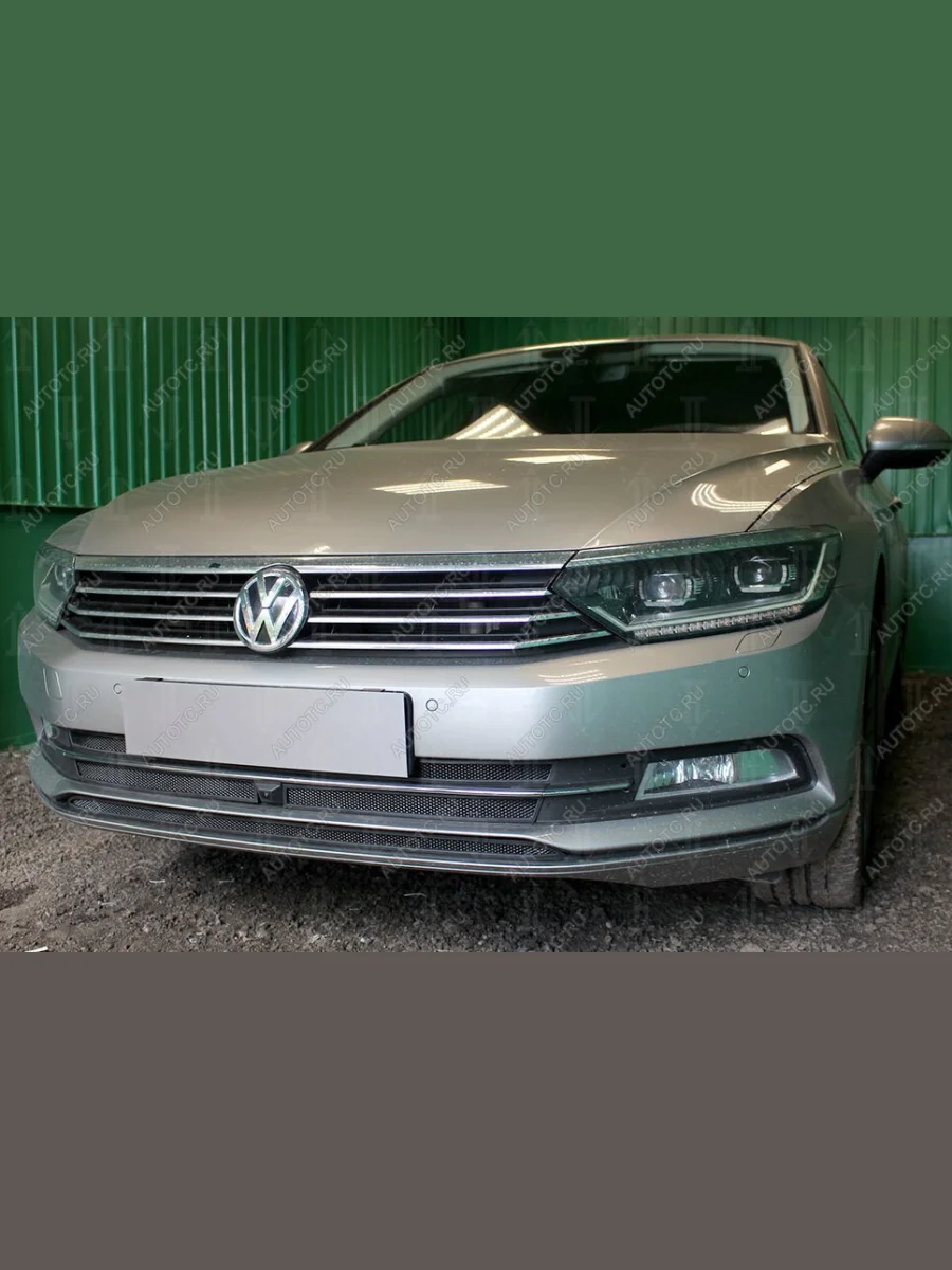 Защита радиатора (3 части с фронтальной камерой) (1.4 TSI) Стрелка11 Стандарт Volkswagen Passat B8 универсал дорестайлинг (2015-2019) (черная)  в Перми Пермском крае