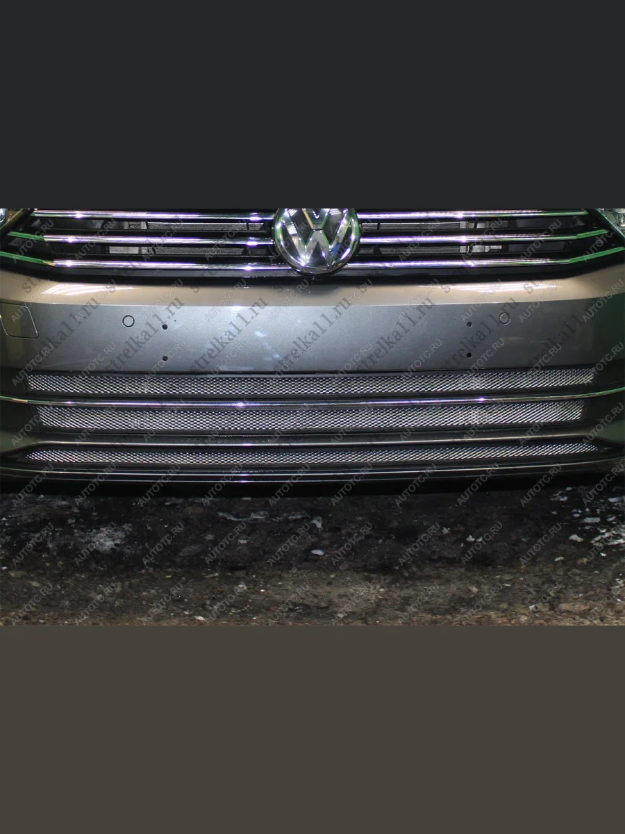 Защита радиатора (3 части) (1.8 2.0) Стрелка11 Стандарт Volkswagen Passat B8 универсал дорестайлинг (2015-2019) (хром)  в Перми Пермском крае