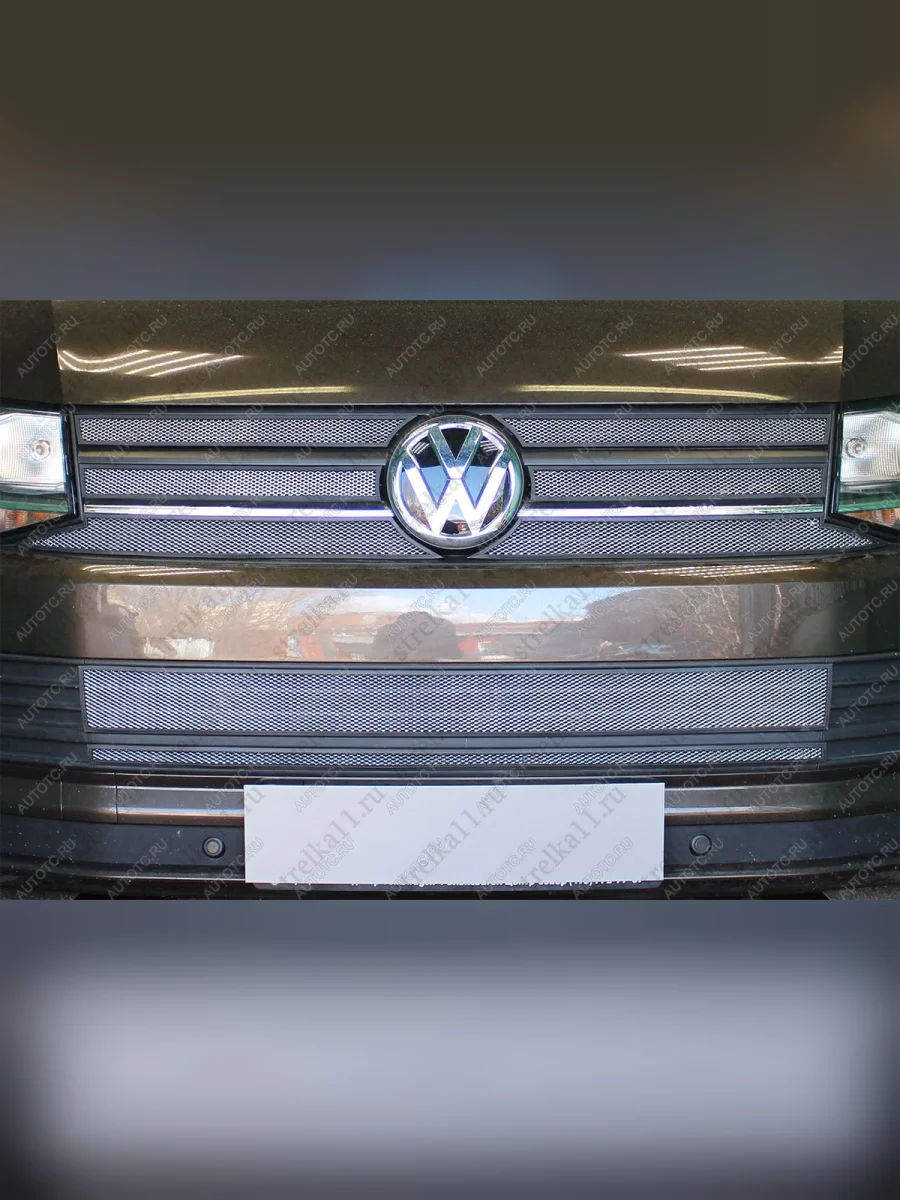 Защита радиатора (6 части верх) Стрелка11 Стандарт Volkswagen Multivan T6 дорестайлинг (2016-2019) (черная)  в Перми Пермском крае