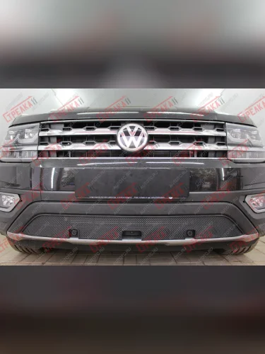 Защита радиатора (низ с камерой и парктроником) Стрелка11 Стандарт (черная) Volkswagen Teramont 1 CA1 дорестайлинг (2016-2020)