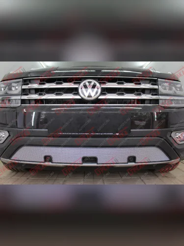  Защита радиатора (низ с камерой и парктроником) (хром) Volkswagen Teramont  CA1 (2016-2020) дорестайлинг