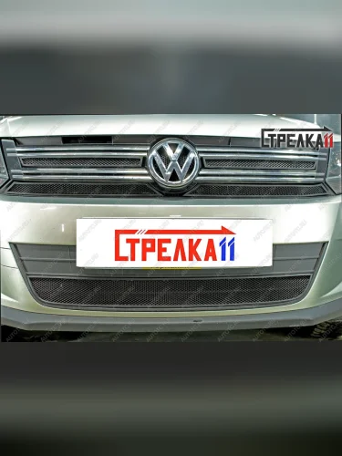 Защита радиатора (верх 4 части) Стрелка11 Стандарт (черная) Volkswagen Tiguan NF рестайлинг (2011-2017)