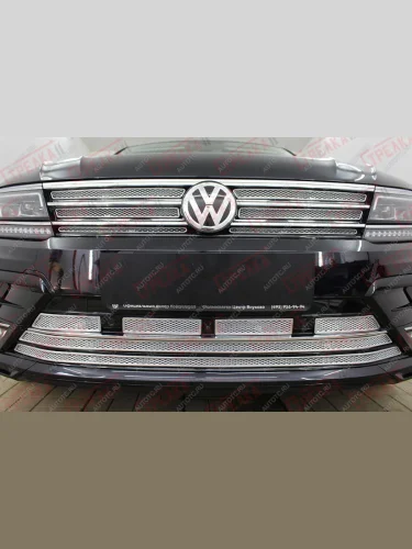 Защита радиатора (низ 5 частей) Стрелка11 Премиум (хром) Volkswagen Tiguan Mk2 дорестайлинг (2016-2020)