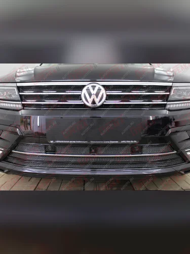Защита радиатора (верх) Стрелка11 Премиум (черная) Volkswagen Tiguan Mk2 дорестайлинг (2016-2020)