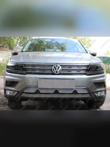 Защита радиатора (низ с камерой) (Off-Road) Стрелка11 Премиум (хром) Volkswagen Tiguan Mk2 дорестайлинг (2016-2020)