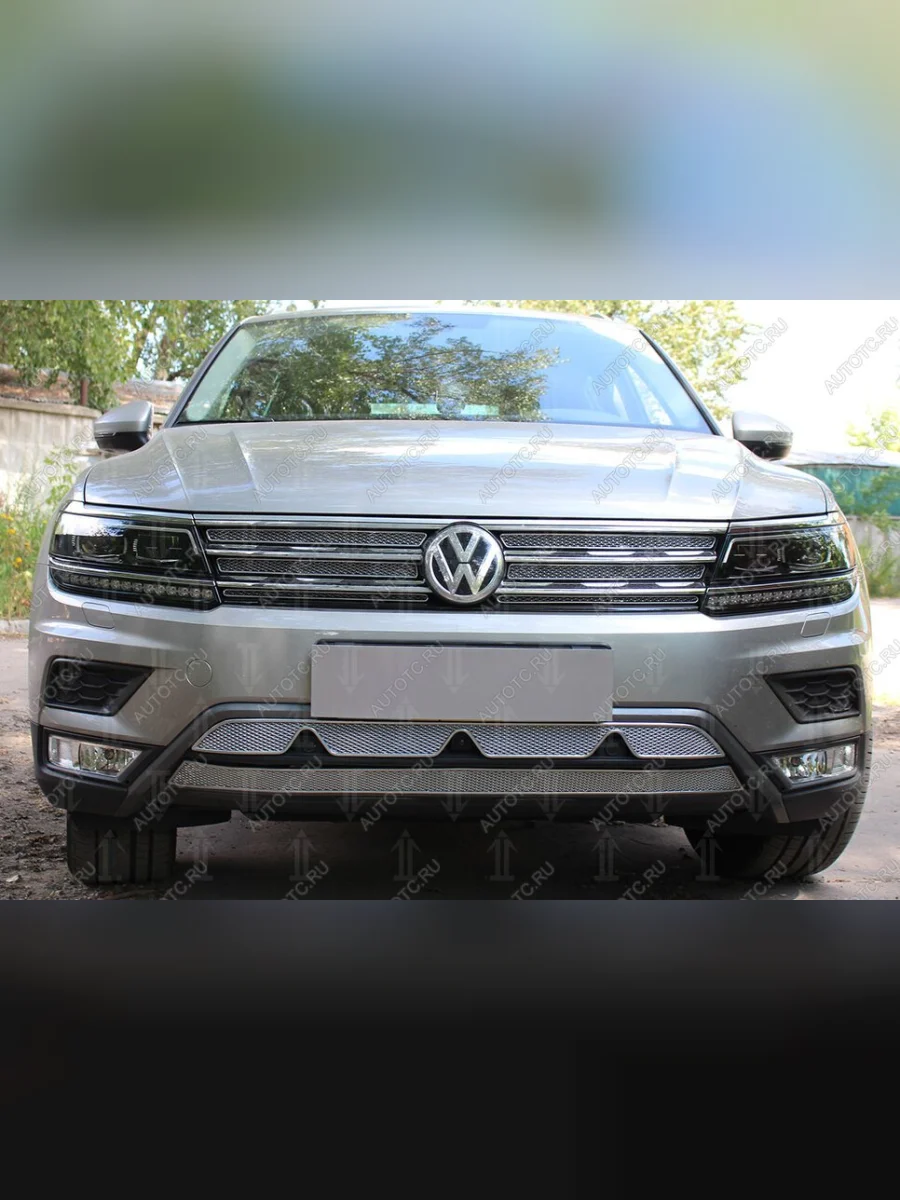 Защита радиатора (низ с камерой) (Off-Road) Стрелка11 Премиум Volkswagen Tiguan Mk2 дорестайлинг (2016-2020) (хром)  в Керчи Республика Крым
