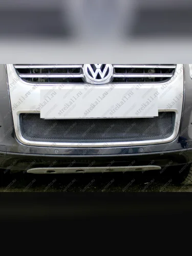 Защита радиатора (низ) Стрелка11 Стандарт (черная) Volkswagen Touareg 1 GP рестайлинг (2006-2010)