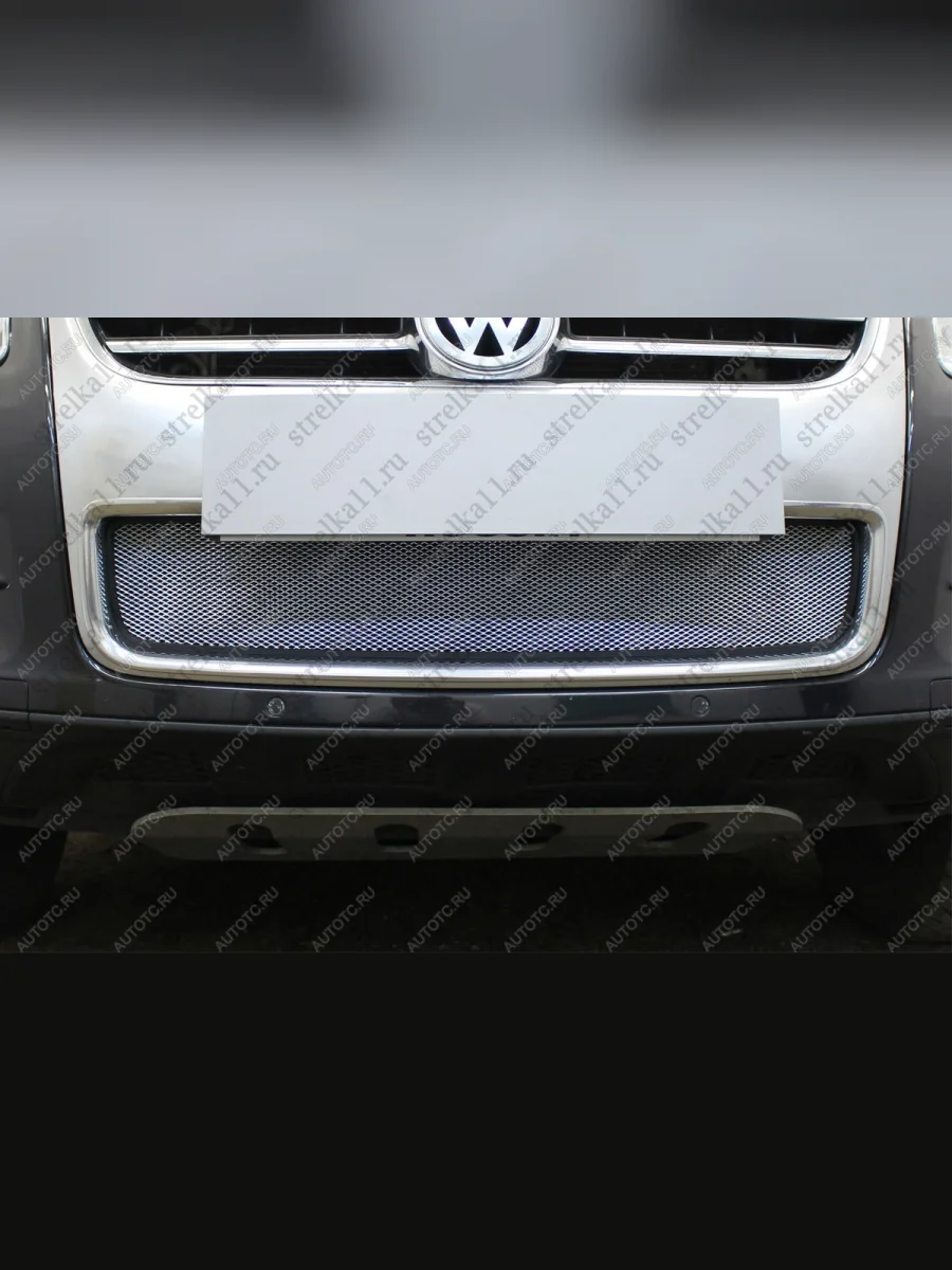 Защита радиатора (низ) Стрелка11 Стандарт Volkswagen Touareg 1 GP рестайлинг (2006-2010) (хром)  в Самаре Самарской области