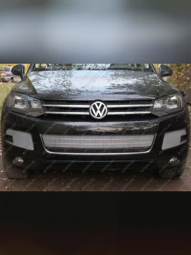 Защита радиатора (низ) Стрелка11 Стандарт (хром) Volkswagen Touareg 2 NF дорестайлинг (2010-2014)