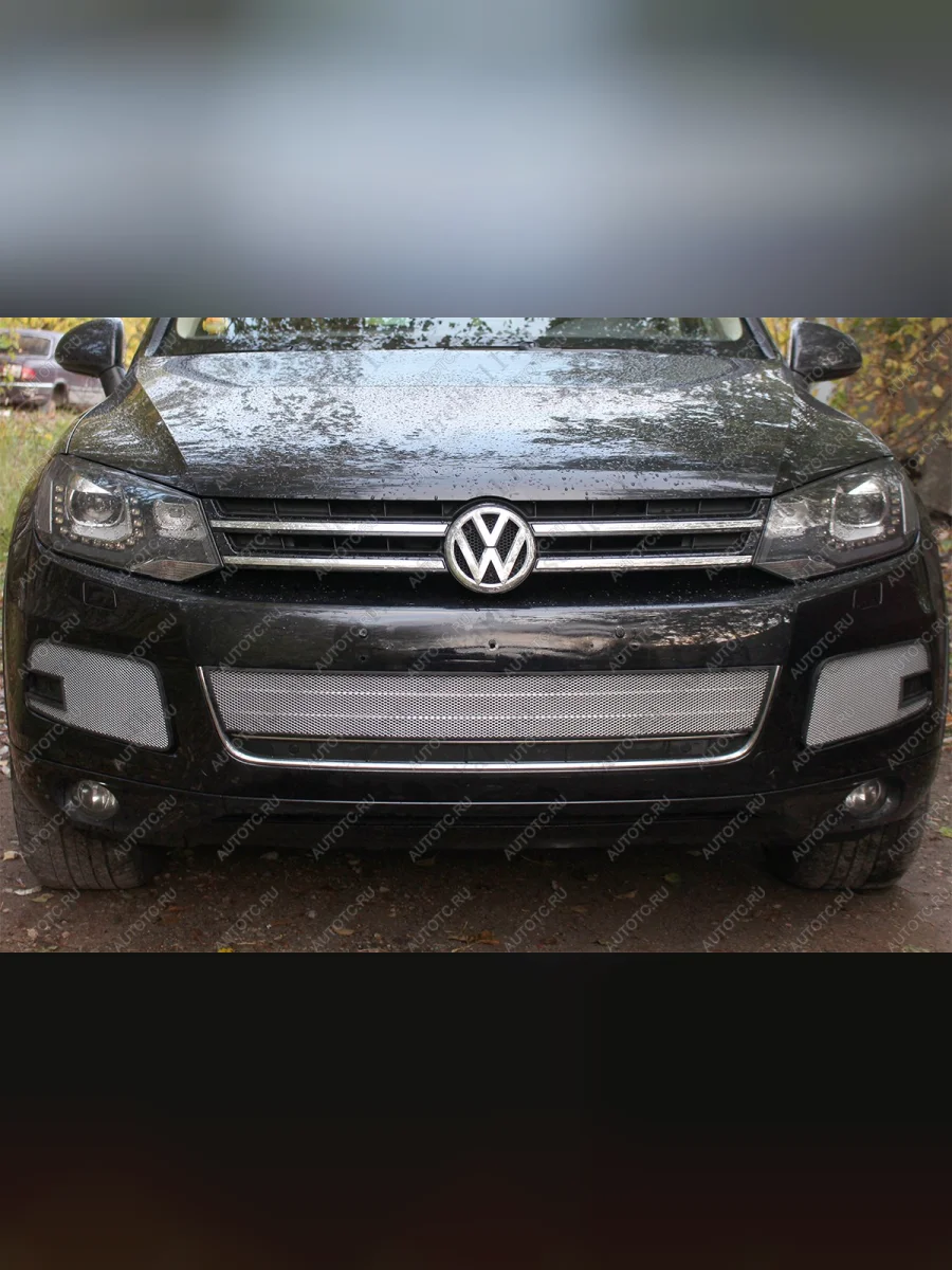 Защита радиатора (боковая 2 части) Стрелка11 Стандарт Volkswagen Touareg 2 NF дорестайлинг (2010-2014) (хром)  в Самаре Самарской области
