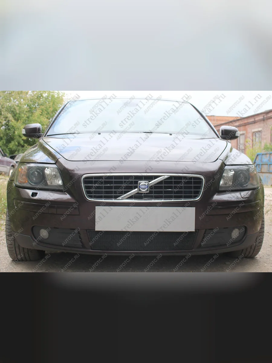 Защита радиатора (низ) Стрелка11 Стандарт Volvo S40 MS седан дорестайлинг (2004-2007) (черная)  в Керчи Республика Крым