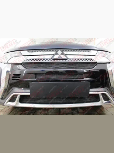 Защита радиатора (3 части с парктроником) Стрелка11 Стандарт (черная) Mitsubishi Outlander GF 3-ий рестайлинг (2018-2022)