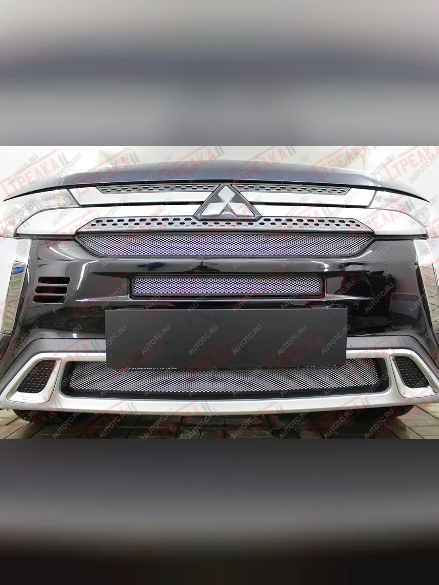 Защита радиатора (3 части с камерой и парктроником) Стрелка11 Стандарт Mitsubishi Outlander GF 3-ий рестайлинг (2018-2022) (хром)  в Самаре Самарской области
