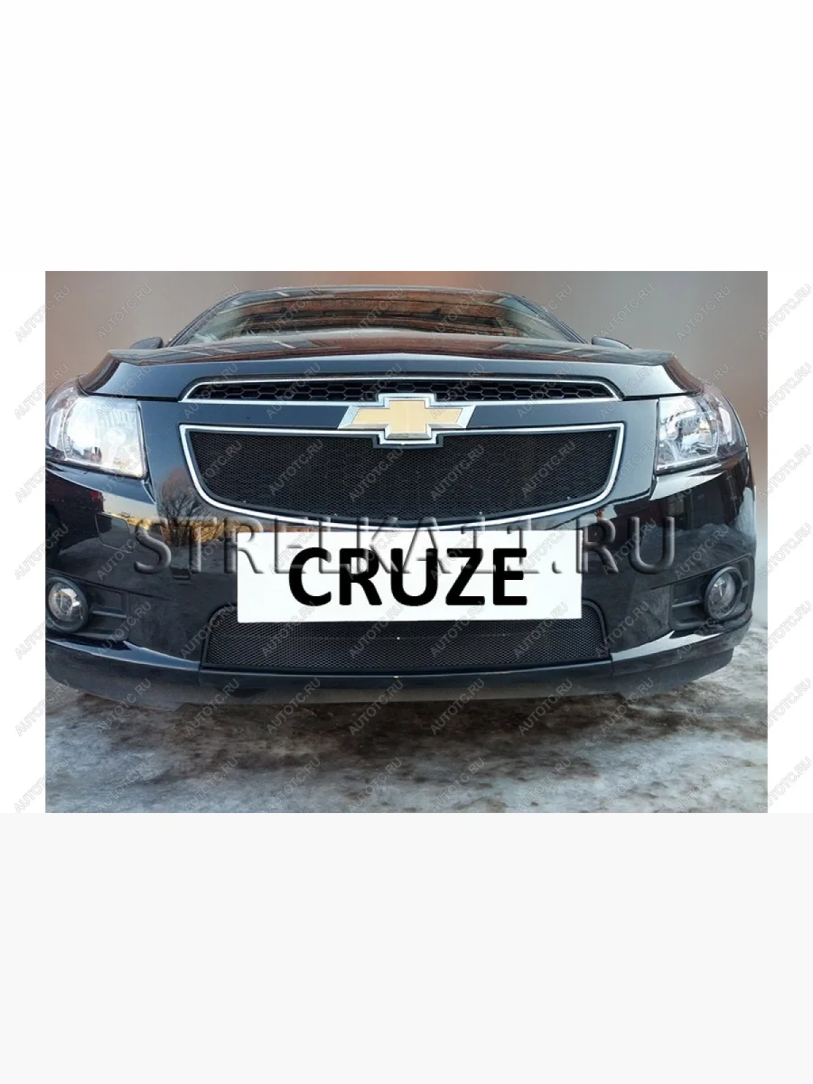 Зимняя заглушка решетки радиатора (верх) Стрелка11 Chevrolet Cruze J305 хэтчбек дорестайлинг (2009-2012) (черная)  в Перми Пермском крае