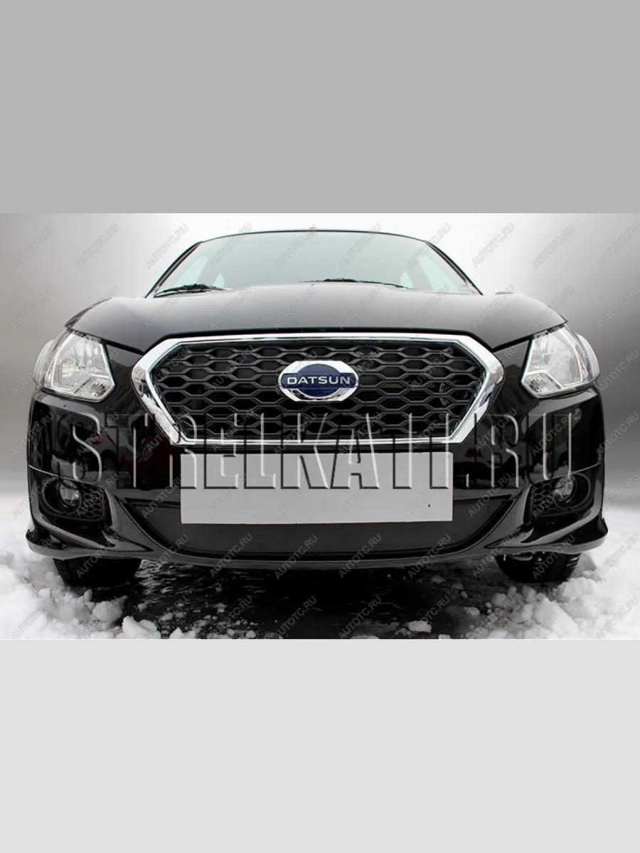 Зимняя заглушка решетки радиатора Стрелка11 Datsun on-DO седан дорестайлинг (2014-2019) (черная)  в Керчи Республика Крым