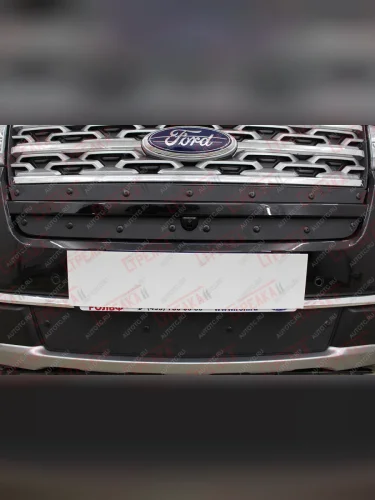 Зимняя заглушка решетки радиатора (верх 2 части) Стрелка11 (черная) Ford Explorer U502 2-ой рестайлинг, 5 дв. (2017-2019)