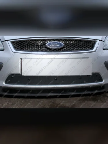 Зимняя заглушка решетки радиатора (2 части) Стрелка11 (черная) Ford Focus 2 хэтчбэк 3 дв. дорестайлинг (2004-2007)