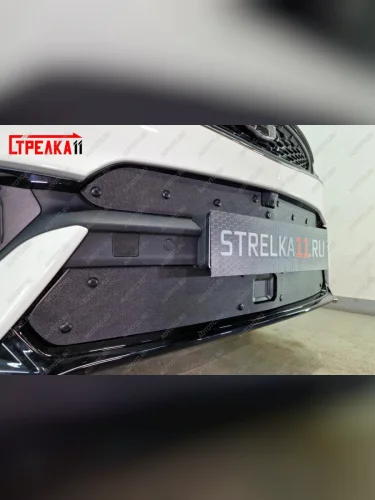 Зимняя заглушка решетки радиатора (низ с вентиляционной шторкой) Стрелка11 (черная) Geely Tugella FY11,HPBA4 дорестайлинг (2019-2023)