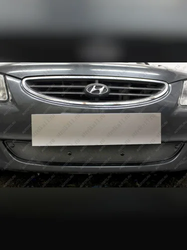 Зимняя заглушка решетки радиатора Стрелка11 (черная) Hyundai Accent 2 LC седан дорестайлинг (ТагАЗ) (1999-2012)