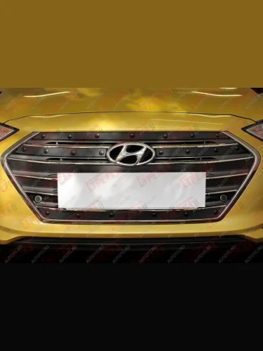 Зимняя заглушка решетки радиатора (5 частей) Стрелка11 (черная) Hyundai Elantra AD дорестайлинг (2016-2019)