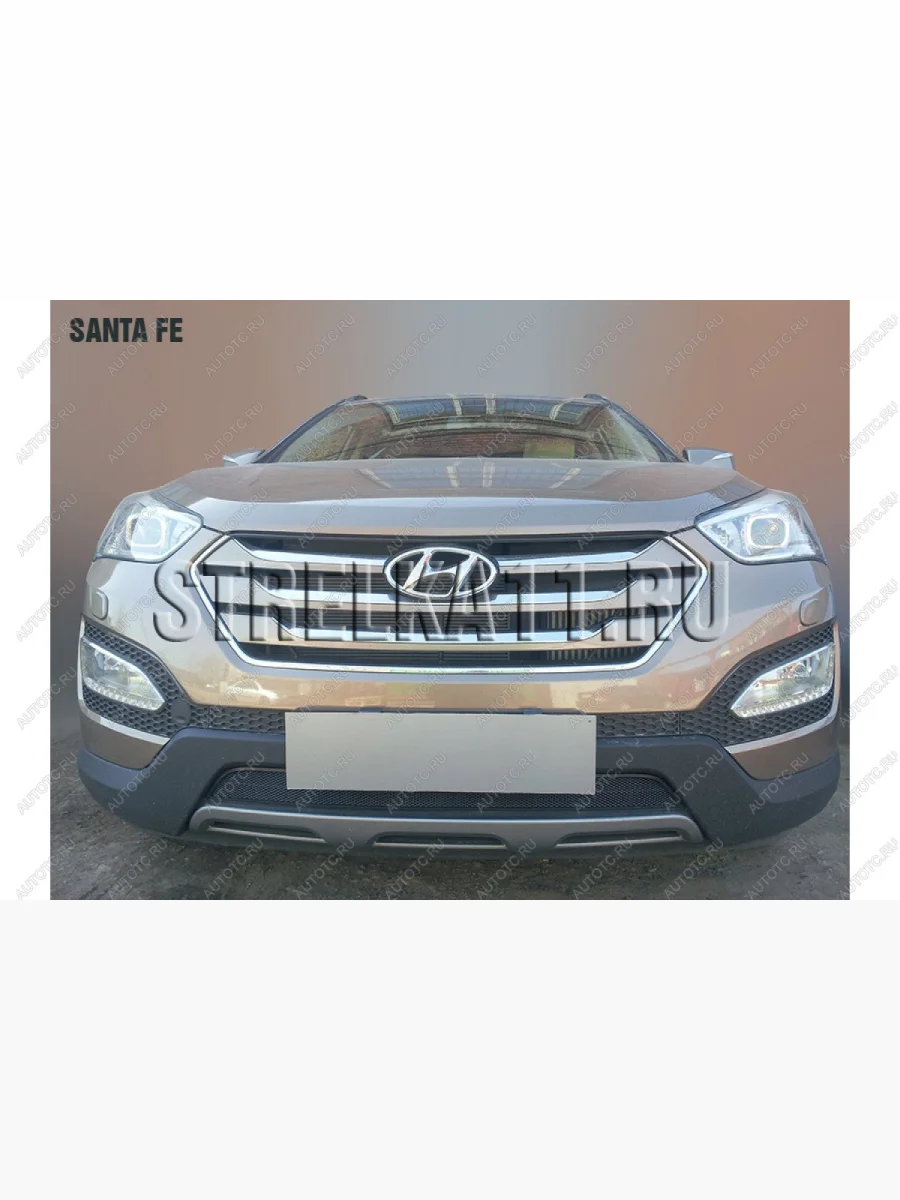 Зимняя заглушка решетки радиатора Стрелка11 Hyundai Santa Fe DM дорестайлинг (2012-2016) (черная)  в Перми Пермском крае