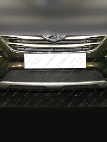 Зимняя заглушка решетки радиатора Стрелка11 (черная) Hyundai Santa Fe DM рестайлинг (2015-2019)