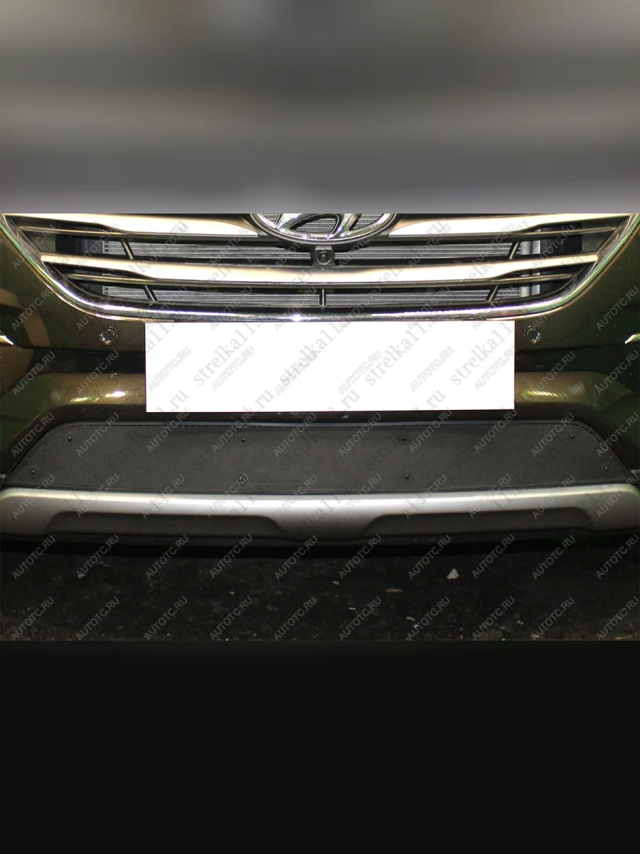 Зимняя заглушка решетки радиатора Стрелка11 Hyundai Santa Fe DM рестайлинг (2015-2019) (черная)  в Керчи Республика Крым