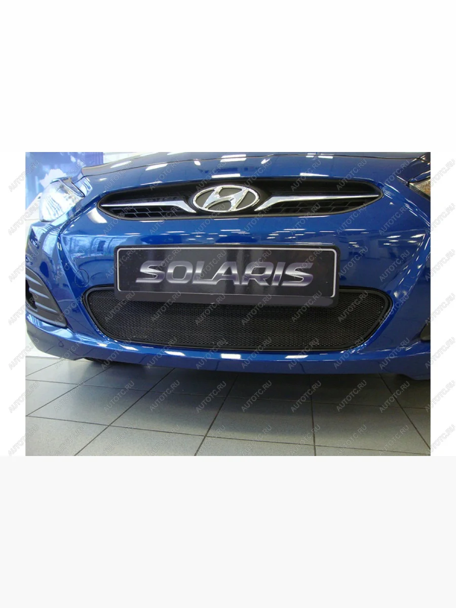 Зимняя заглушка решетки радиатора Стрелка11 Hyundai Solaris RBr седан дорестайлинг (2010-2014) (черная)  с доставкой в г. Керчь