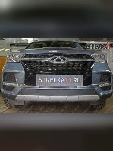 Зимняя заглушка решетки радиатора (низ) Стрелка11 (черная) Chery Tiggo 4 1-ый рестайлинг (2018-2023)