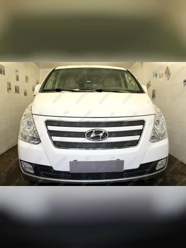 Зимняя заглушка решетки радиатора (низ) Стрелка11 (черная) Hyundai Starex/Grand Starex/H1 TQ рестайлинг (2014-2018)