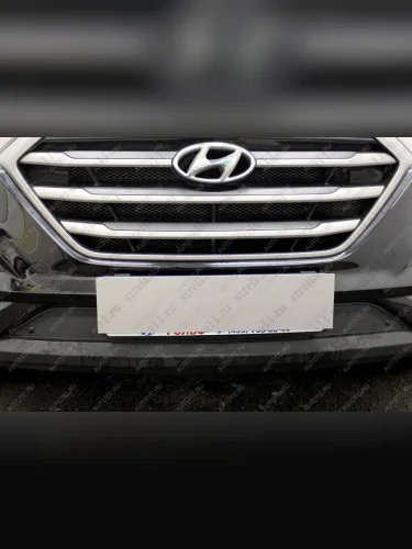 Зимняя заглушка решетки радиатора (низ) Стрелка11 (черная) Hyundai Tucson TL дорестайлинг (2015-2018)