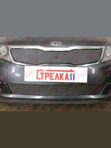 Зимняя заглушка решетки радиатора (верх) Стрелка11 (черная) KIA Optima 3 TF дорестайлинг седан (2010-2013)