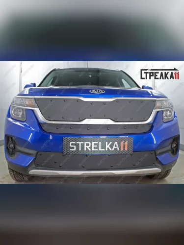 Зимняя заглушка решетки радиатора (низ с датчиком SCC) Стрелка11 (черная) KIA Seltos SP2 дорестайлинг (2019-2022)