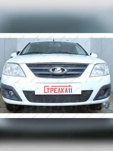 Зимняя заглушка решетки радиатора (верх, 4 части) Стрелка11 (черная) Лада ВАЗ Ларгус дорестайлинг R90 (2012-2021)