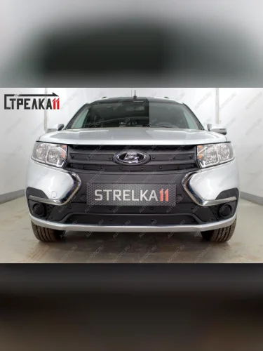 Зимняя заглушка решетки радиатора (верх, 3 части) Стрелка11 (черная) Лада ВАЗ Ларгус рестайлинг R90 (2021-2025)