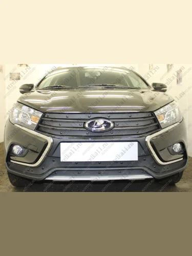 Зимняя заглушка решетки радиатора (боковые) Стрелка11 (черная) Лада ВАЗ Веста Кросс  2180 (2018-2022) седан дорестайлинг