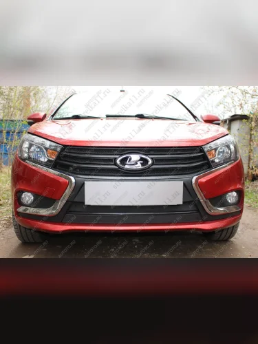 Зимняя заглушка решетки радиатора (низ, 2 части) Стрелка11 (черная) Лада ВАЗ Веста SW 2181 универсал дорестайлинг (2017-2022)