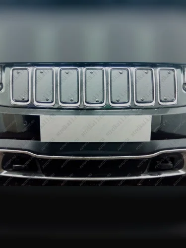 Зимняя заглушка решетки радиатора (Overland, SRT8, премиум) Стрелка11 (черная) Jeep Grand Cherokee WK2 1-ый рестайлинг (2013-2018)