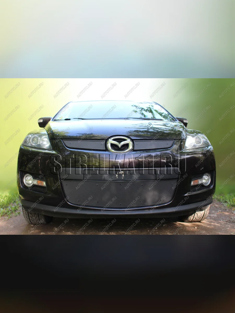 Зимняя заглушка решетки радиатора (верх) Стрелка11 Mazda CX-7 ER дорестайлинг (2006-2010) (черная)  в Керчи Республика Крым