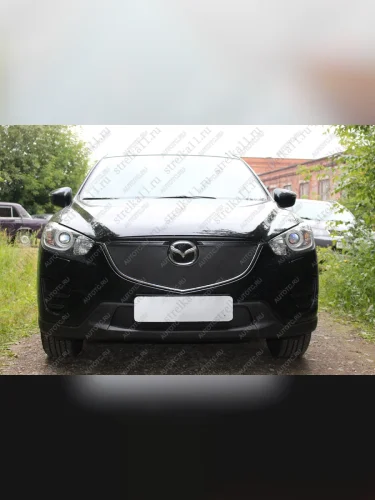 Зимняя заглушка решетки радиатора (верх) Стрелка11 (черная) Mazda CX-5 KE рестайлинг (2015-2017)