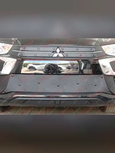Зимняя заглушка решетки радиатора (низ, 2 части) Стрелка11 (черная) Mitsubishi ASX 2-ой рестайлинг (2017-2020)